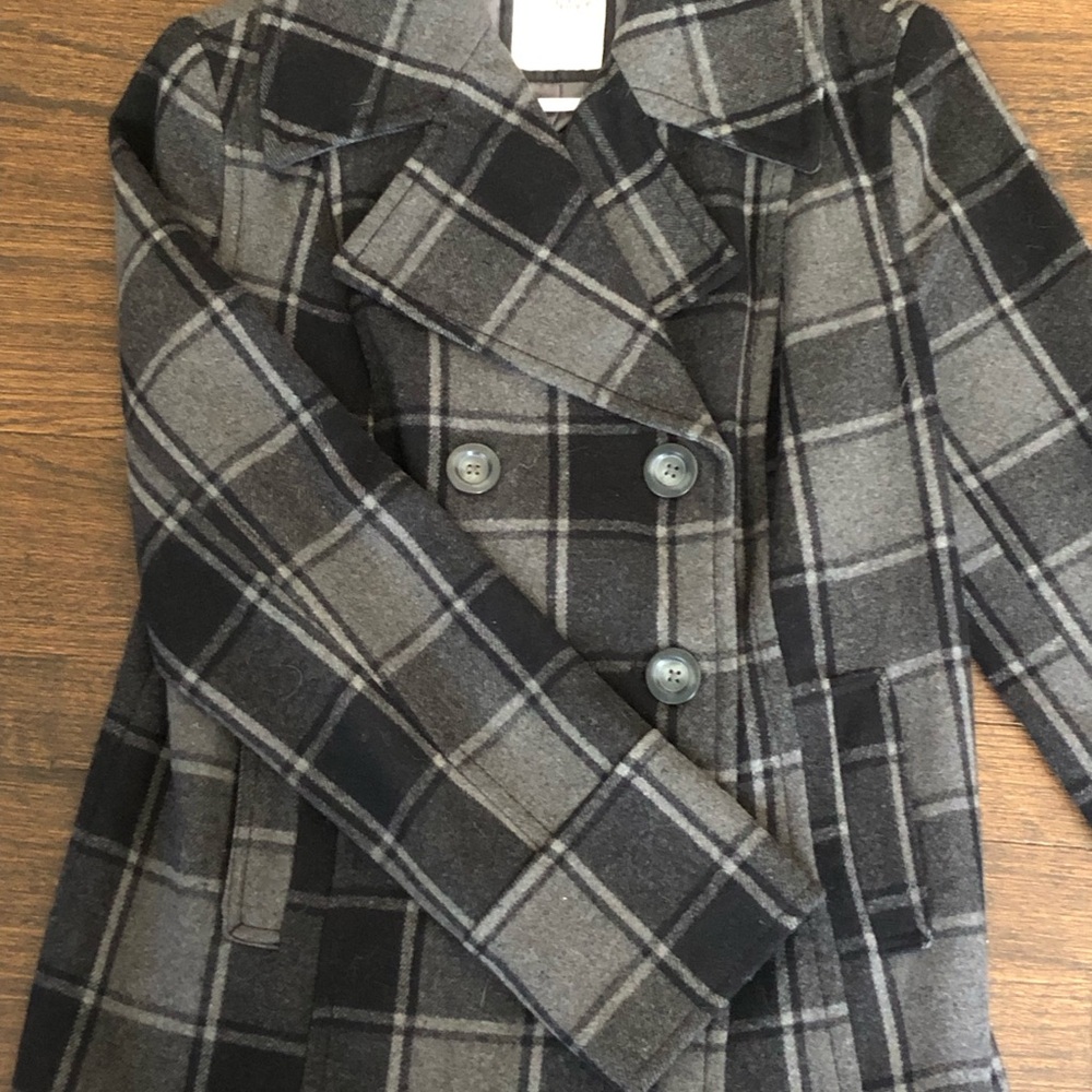 Old Navy Gray and Black Plaid Wool-Blend Coat